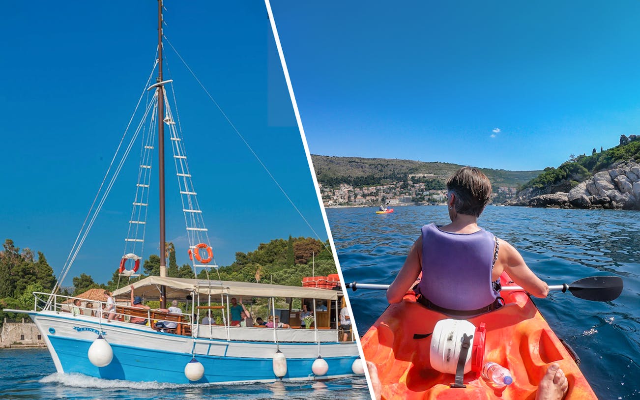 Boat tour to Elaphite Islands and kayaking near Lokrum Island, Betina Cave.