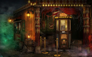Entrance to Chatterbox Charlie's Vaudeville Horrors haunted house at Universal Studios Singapore.