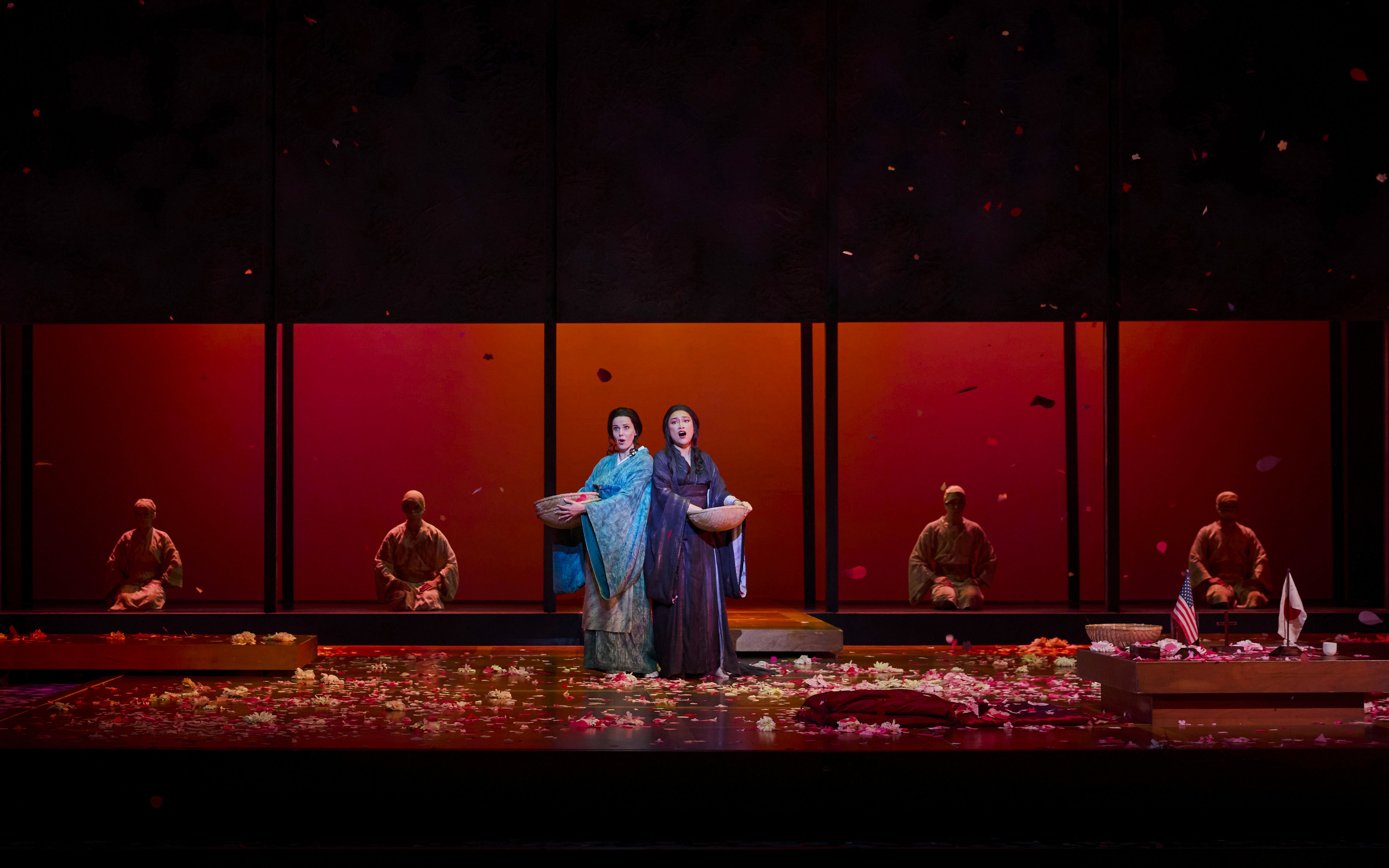 Stage performance of Madama Butterfly with two singers in traditional attire, Sydney.