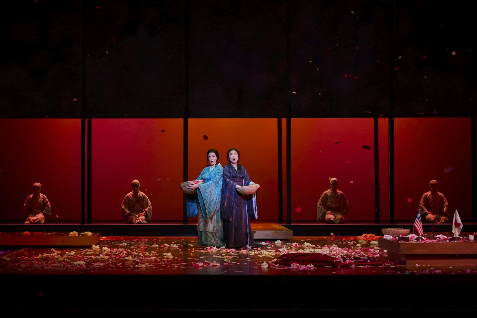 Stage performance of Madama Butterfly with two singers in traditional attire, Sydney.