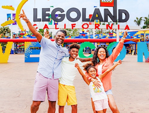 Family enjoying entrance at Legoland California.