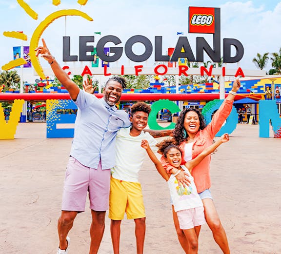 Family enjoying entrance at Legoland California.