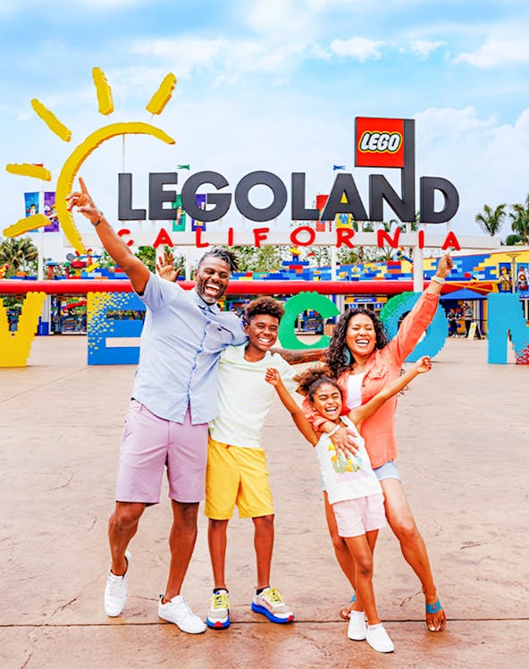 Family enjoying entrance at Legoland California.