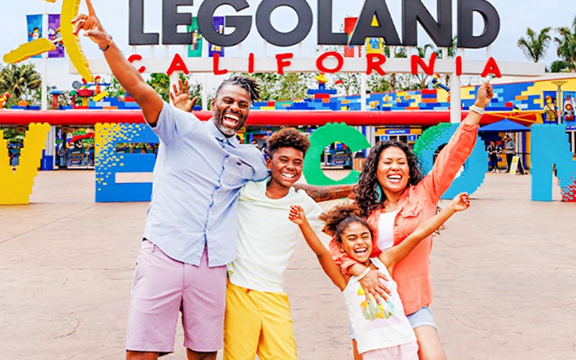 Family enjoying entrance at Legoland California.