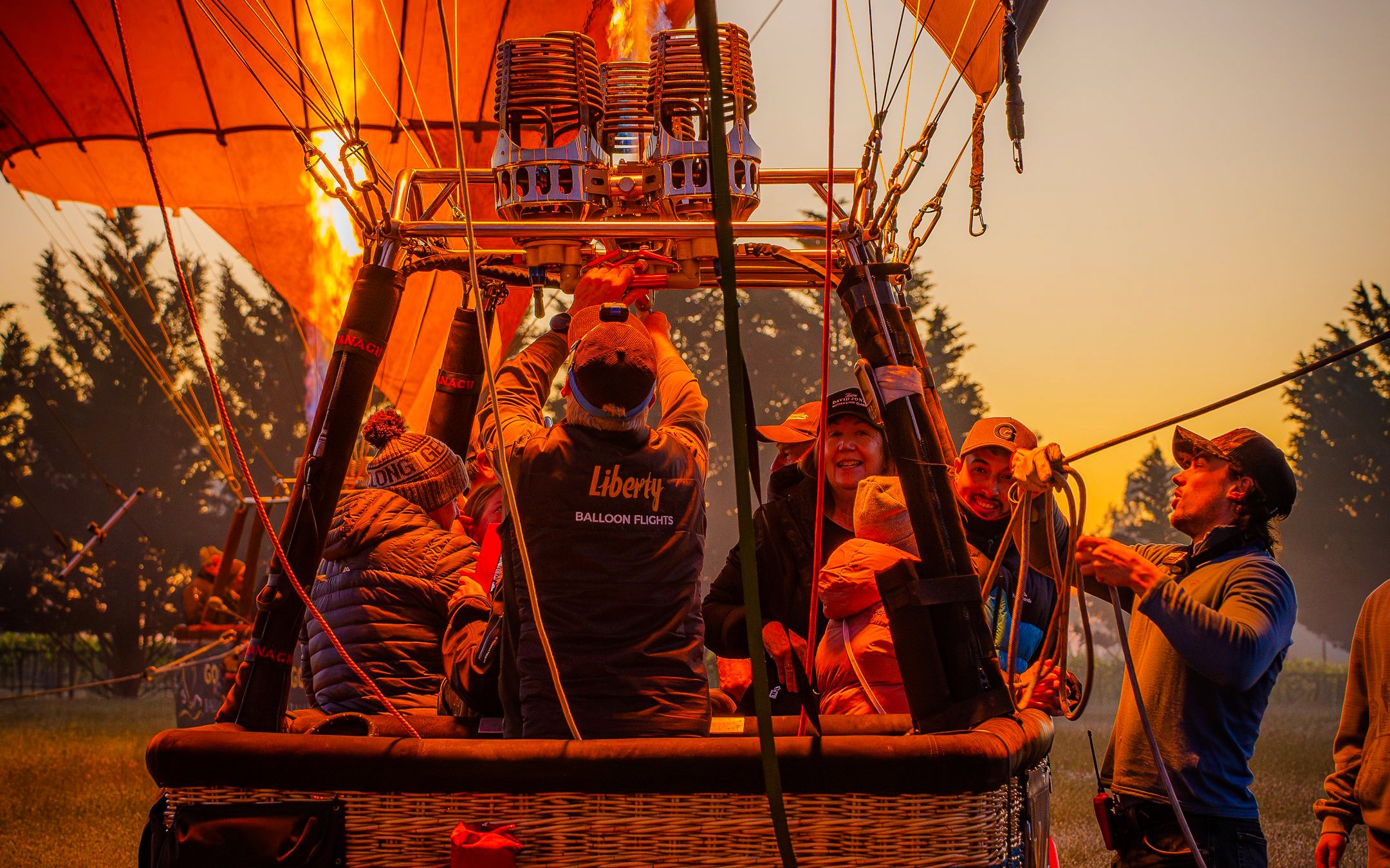 Liberty Balloon Flights crew preparing hot air balloon for ride, Geelong, Australia.