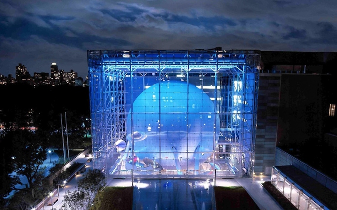 Rose Center for Earth and Space at night, American Museum of Natural History, NYC.