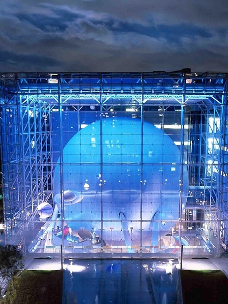 Rose Center for Earth and Space at night, American Museum of Natural History, NYC.