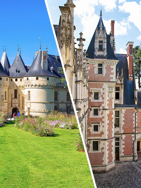 Domaine du Chaumont-sur-Loire and Royal Blois Castle exterior views, Loire Valley, France.