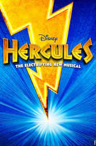 Disney's Hercules musical poster with lightning bolt and blue background.