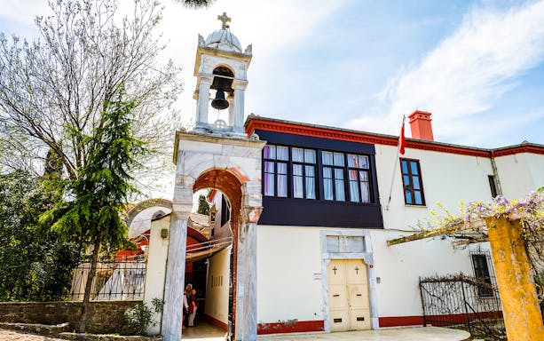 Aya Yorgi Church entrance with bell tower, Buyukada, Princes' Islands.