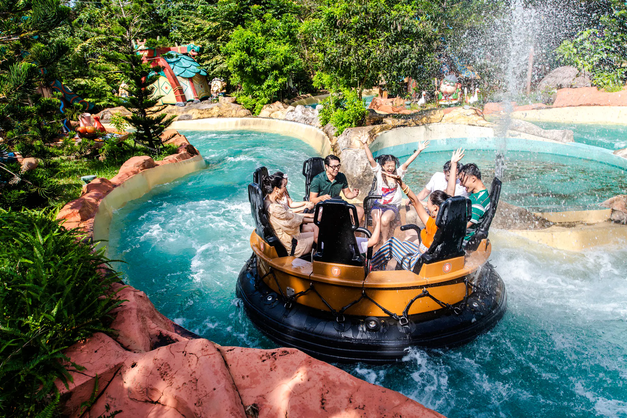 Visitors enjoying a water ride at VinWonders theme park, Phu Quoc.