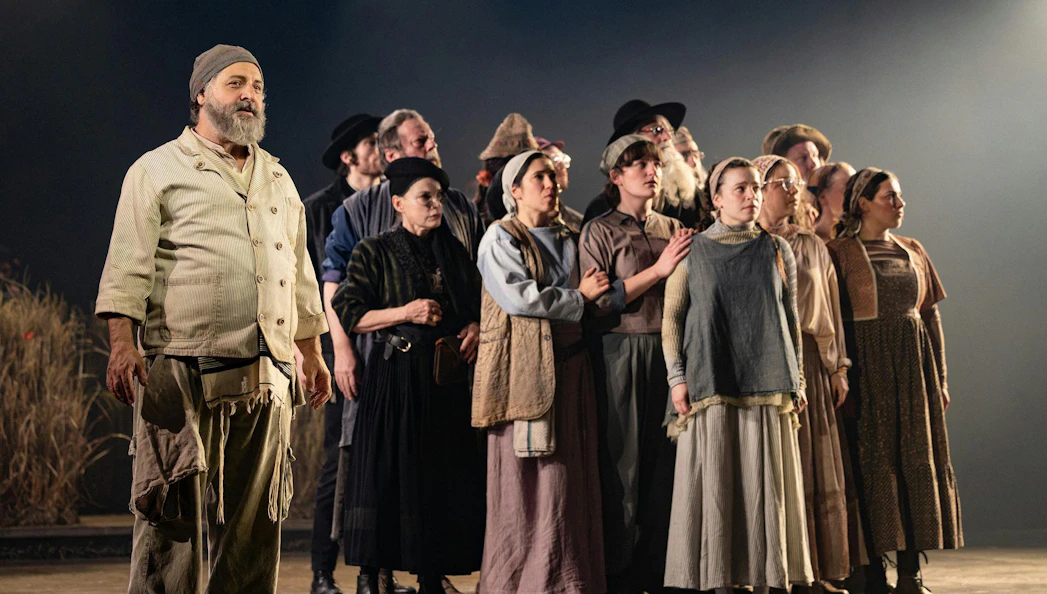Cast performing Fiddler on the Roof on stage in Sydney.
