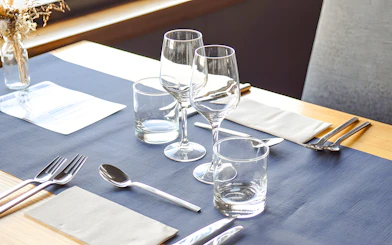 Elegant table setting on Bateaux Bordelais lunch cruise.