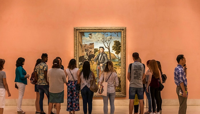 Vittore Carpaccio's ‘Young Knight in a Landscape’ painting displayed at Thyssen Museum, Madrid.