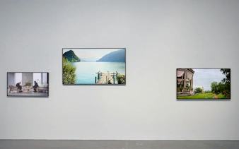 Three framed artworks displayed on a gallery wall at the Ragnar Kjartansson: Mercy Exhibition, National Gallery of Victoria.