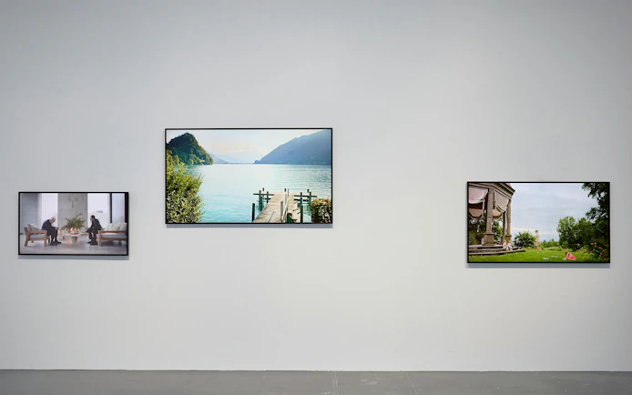Three framed artworks displayed on a gallery wall at the Ragnar Kjartansson: Mercy Exhibition, National Gallery of Victoria.