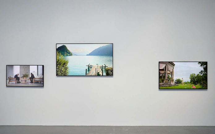 Three framed artworks displayed on a gallery wall at the Ragnar Kjartansson: Mercy Exhibition, National Gallery of Victoria.