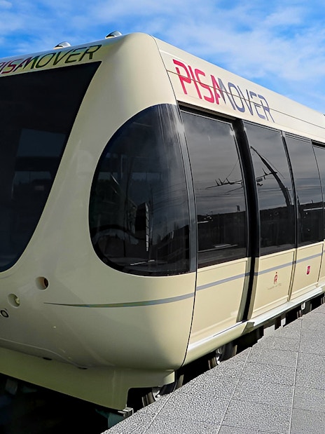 Pisamover Mini Metro at Pisa Airport platform for city transfer.