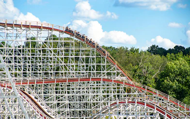 Roller coaster on The Great American Scream Machine at Six Flags Over Georgia.