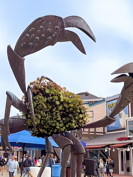 Dungeness crab sculpture at Pier 39, San Francisco waterfront.