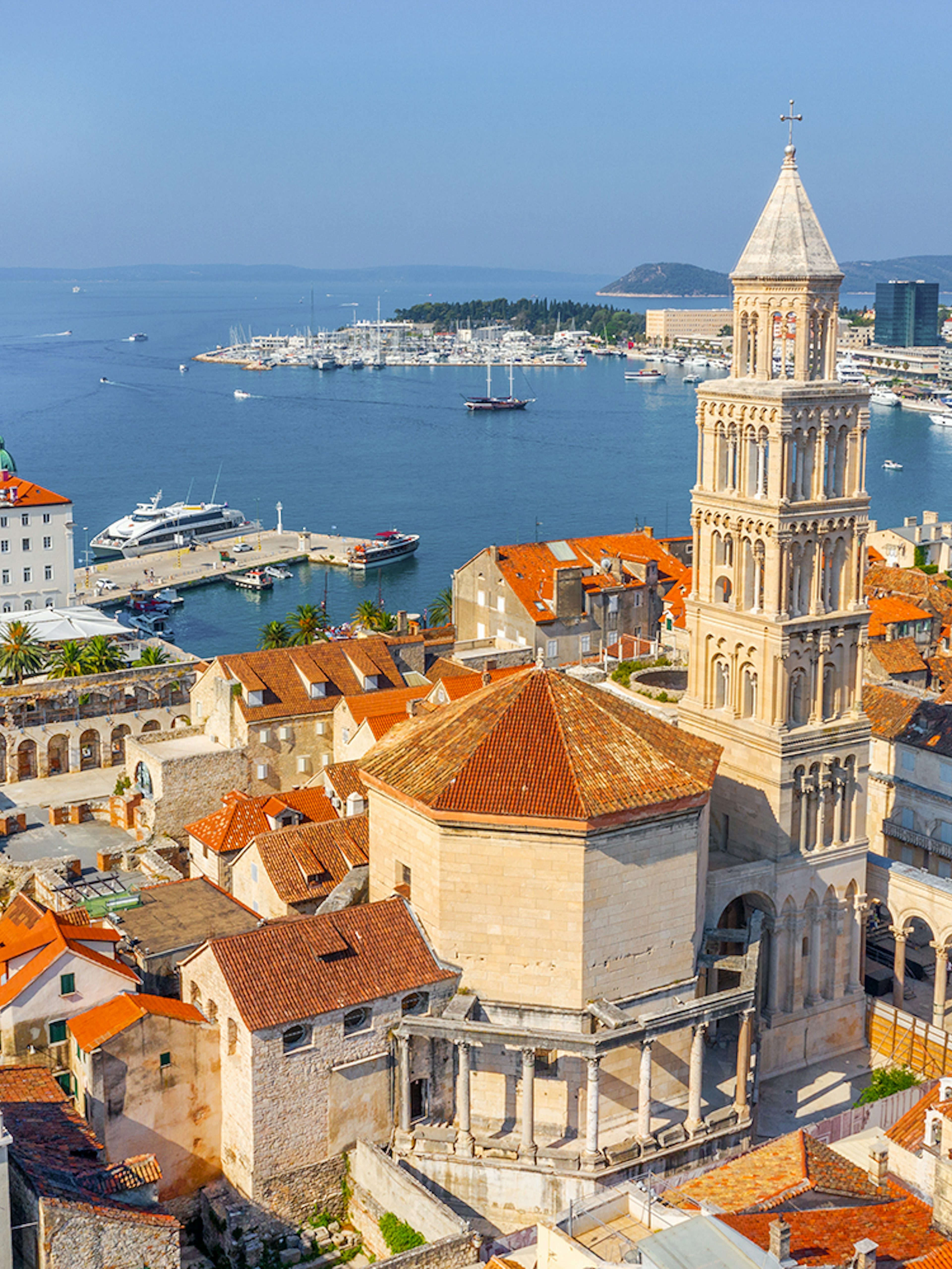 Aerial view of Split with the Belltower of Saint Domnius Cathedral, Croatia.