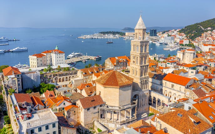 Aerial view of Split with the Belltower of Saint Domnius Cathedral, Croatia.