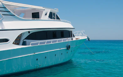 Cruise ship anchored in the clear blue waters of the Red Sea, Hurghada.