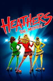 Heathers the Musical West End poster with three characters holding croquet mallets.