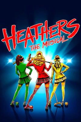 Heathers the Musical West End poster with three characters holding croquet mallets.