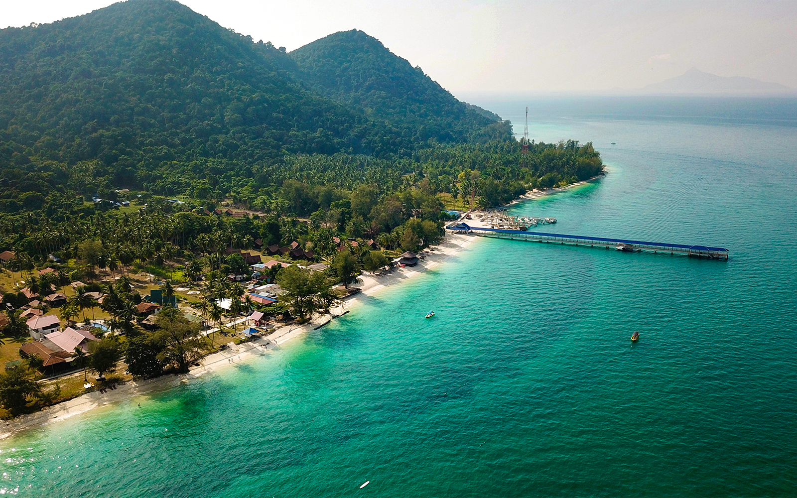 Drone view of tropical island, Pulau Besar in Malaysia