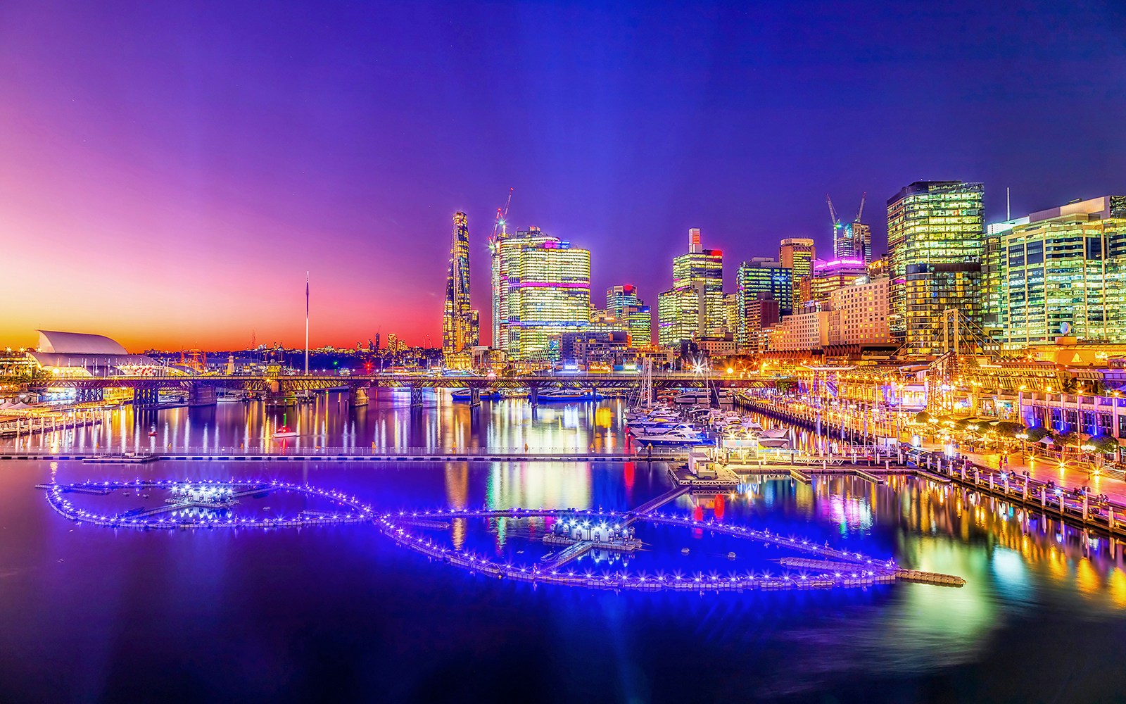 Dancing waters and light installations at Darling Harbour