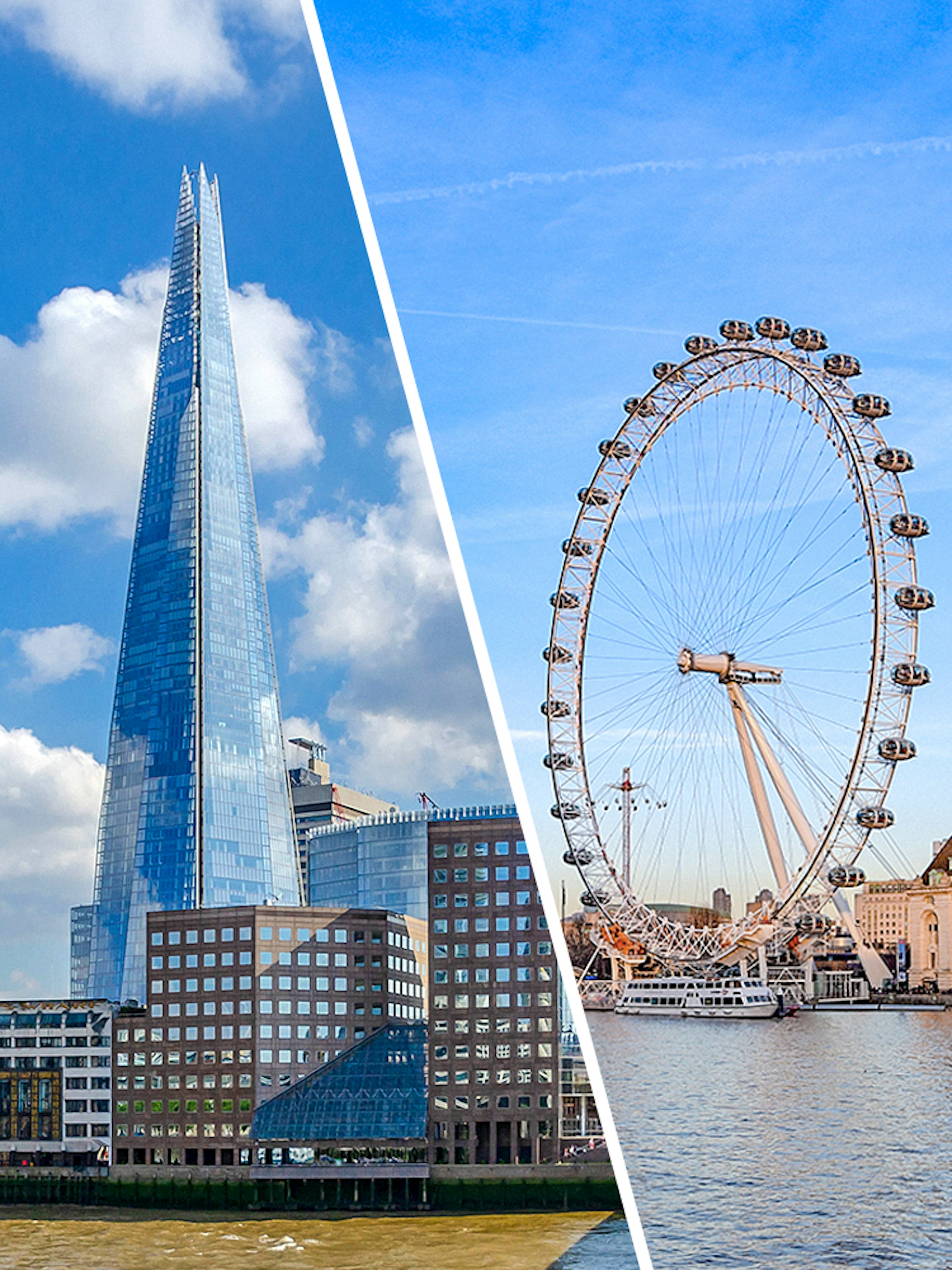 The Shard and London Eye in London, UK.
