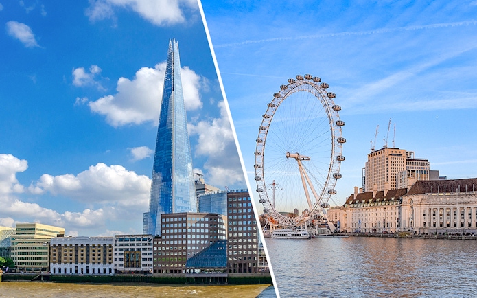 The Shard and London Eye in London, UK.