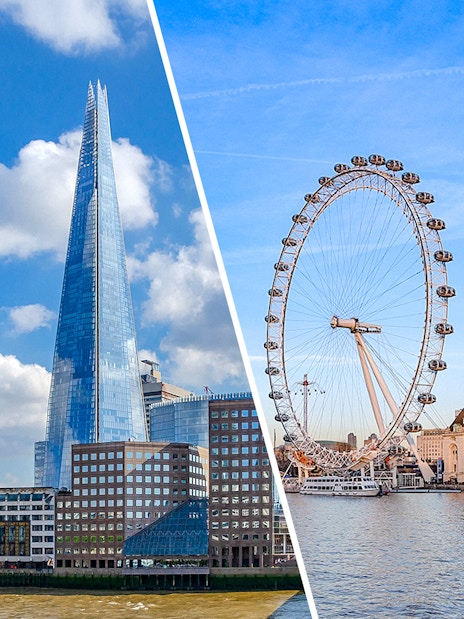 The Shard and London Eye in London, UK.