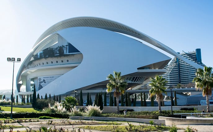 Palau de les Arts Reina Sofia in Valencia, Spain, with modern architecture.
