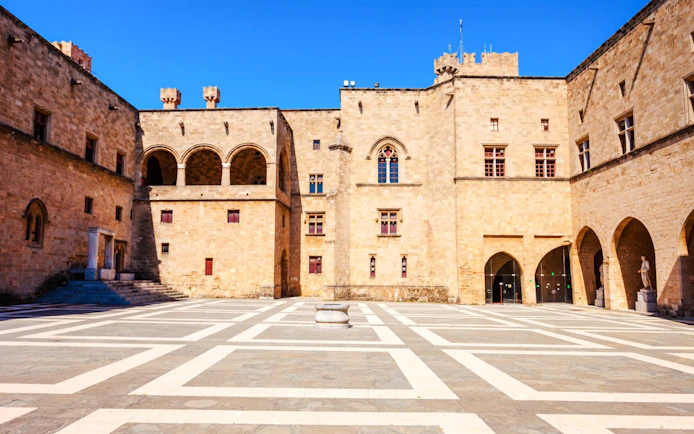 Inner courtyard of the Palace of the Grand Master, Rhodes, Greece.