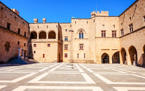 Inner courtyard of the Palace of the Grand Master, Rhodes, Greece.
