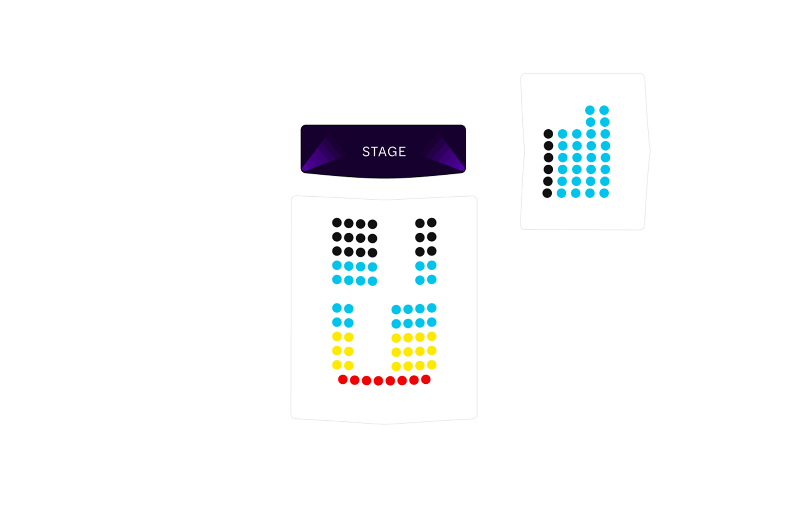 Tablao Cardamomo seating map layout for flamenco show in Madrid.