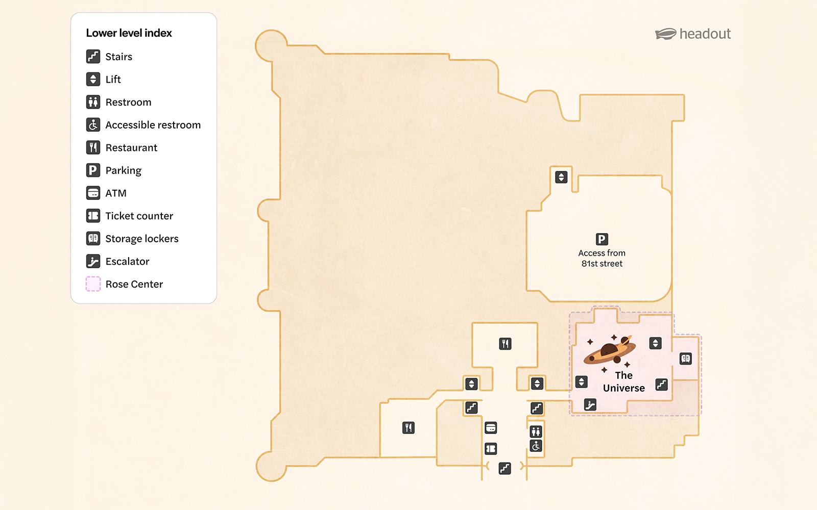Karte der unteren Etage des amerikanischen Museums für Naturgeschichte, New York, zeigt 