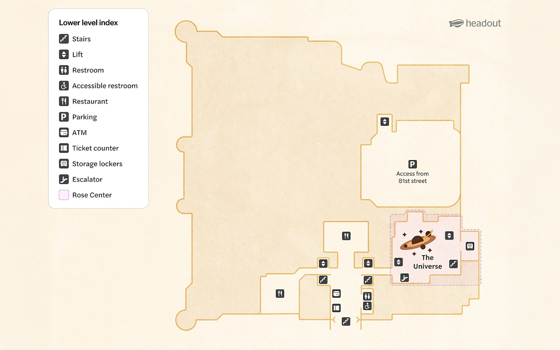 Mapa do piso do nível inferior do Museu Americano de História Natural, Nova York, mostrando