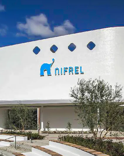 NIFREL Interactive Aquazoo entrance with modern architecture in Osaka, Japan.