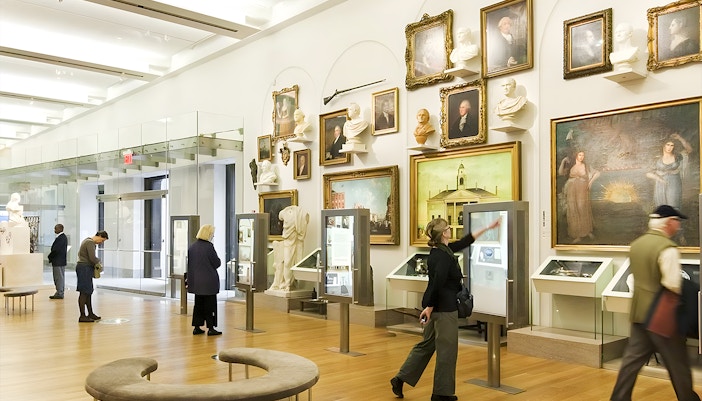 Visitors exploring exhibits at New York Historical Society, Manhattan, New York City.