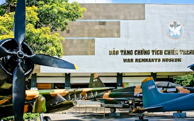 War Remnants Museum entrance with military aircraft display in Ho Chi Minh City.