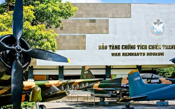 War Remnants Museum entrance with military aircraft display in Ho Chi Minh City.