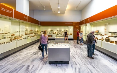 Bronze Age tools displayed in Heraklion Archaeological Museum, Crete, Greece.