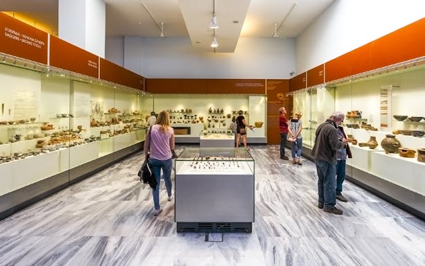 Bronze Age tools displayed in Heraklion Archaeological Museum, Crete, Greece.
