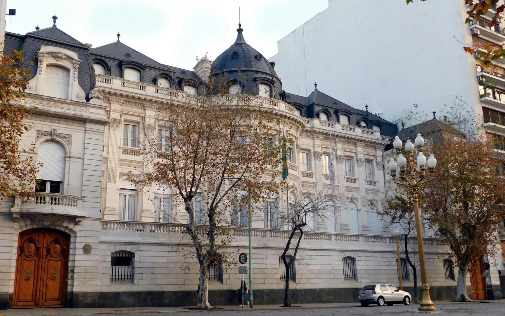 Pereda Palace facade with ornate architecture in Buenos Aires, Argentina.