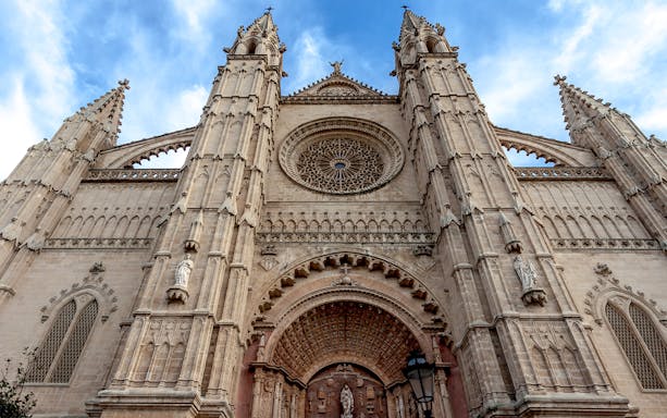Palma Cathedral facade on PalmaBus Excursion, Mallorca.