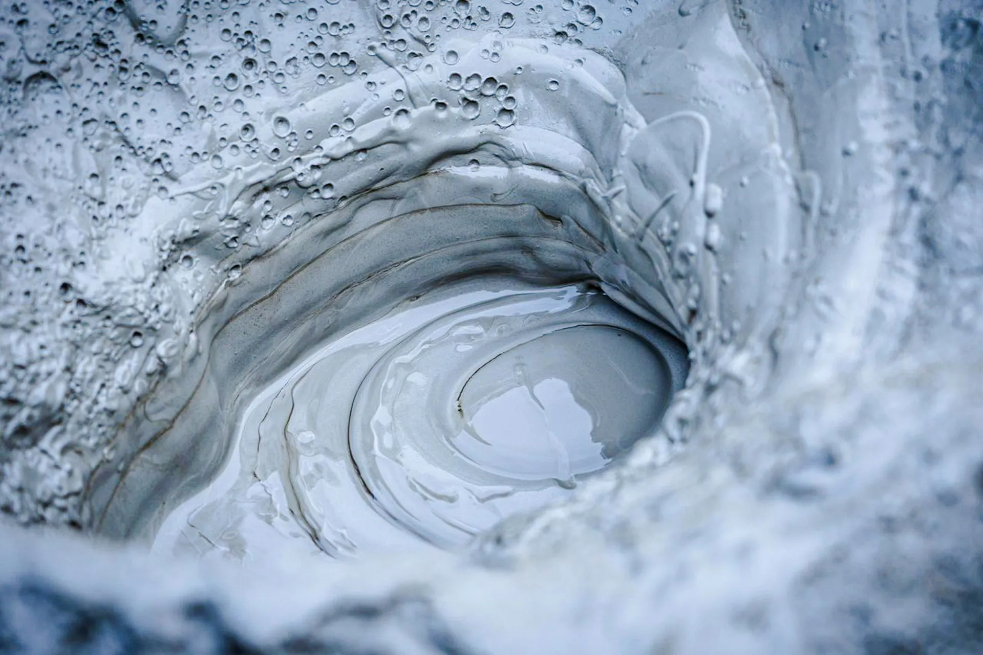 Mud volcano bubbling at Gobustan National Park, Baku.