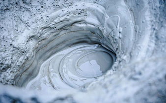 Mud volcano bubbling at Gobustan National Park, Baku.